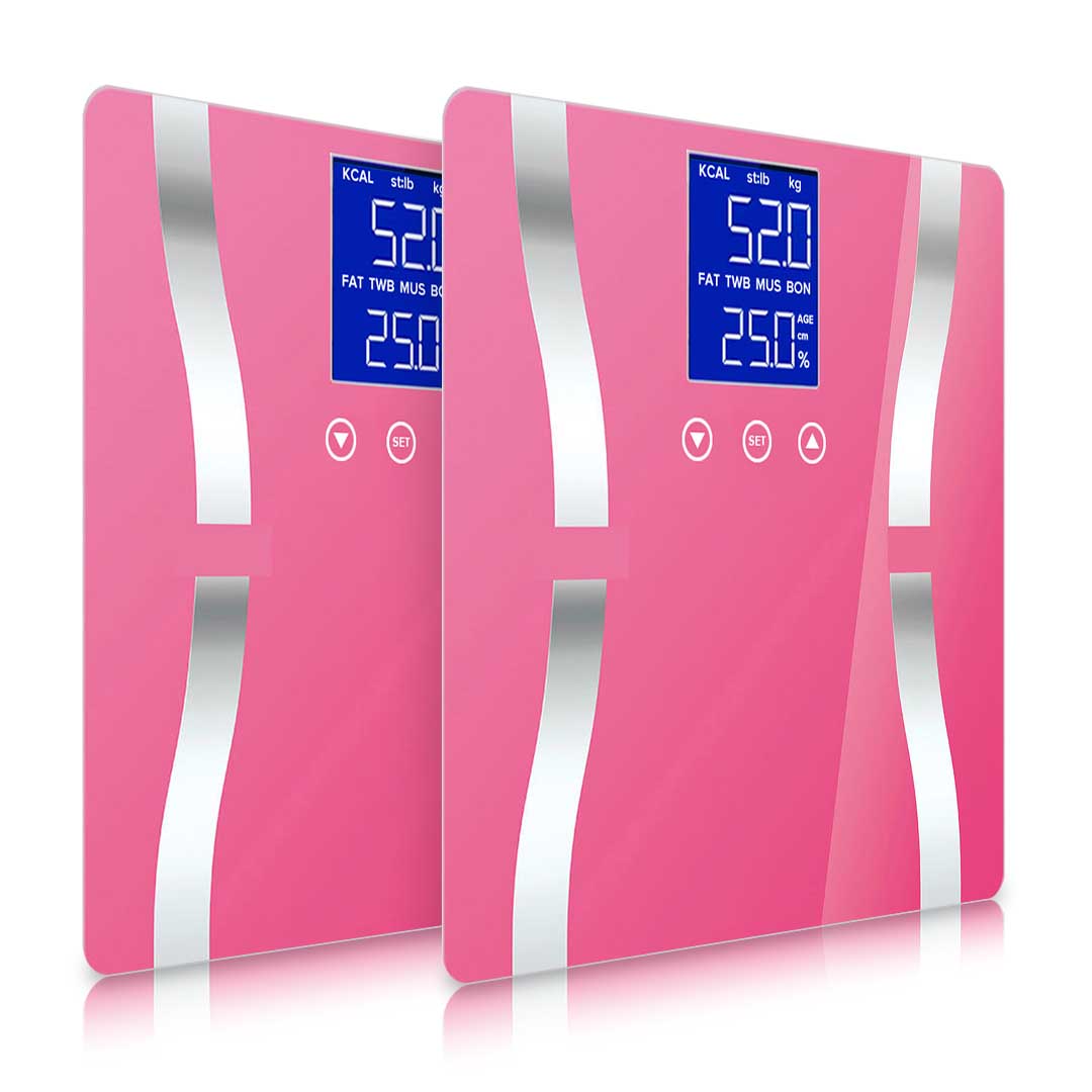 SOGA 2X Glass LCD Digital Body Fat Scale Bathroom Electronic Gym Water Weighing Scales Pink - Cafe Supply