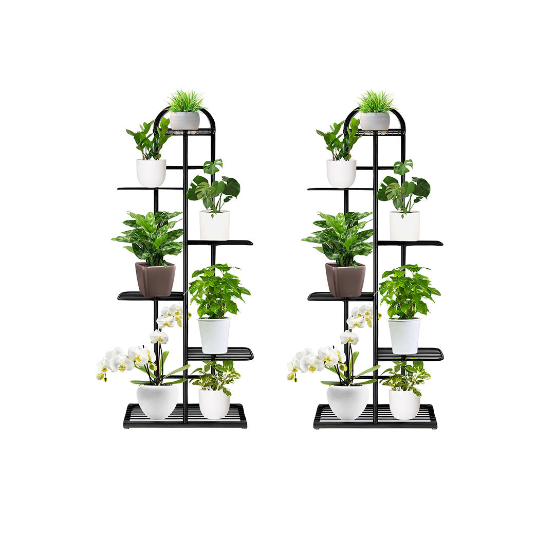 SOGA 2X 6 Tier 7 Pots Black Metal Plant Stand Flowerpot Display Shelf Rack Indoor Home Office Decor - Cafe Supply