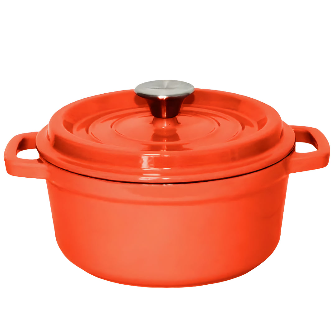 SOGA Cast Iron 26cm Enamel Porcelain Stewpot Casserole Stew Cooking Pot With Lid 5L Orange - Cafe Supply