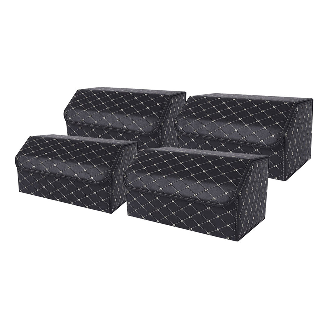 SOGA 4X Leather Car Boot Collapsible Foldable Trunk Cargo Organizer Portable Storage Box Black/Gold Stitch Large - Cafe Supply