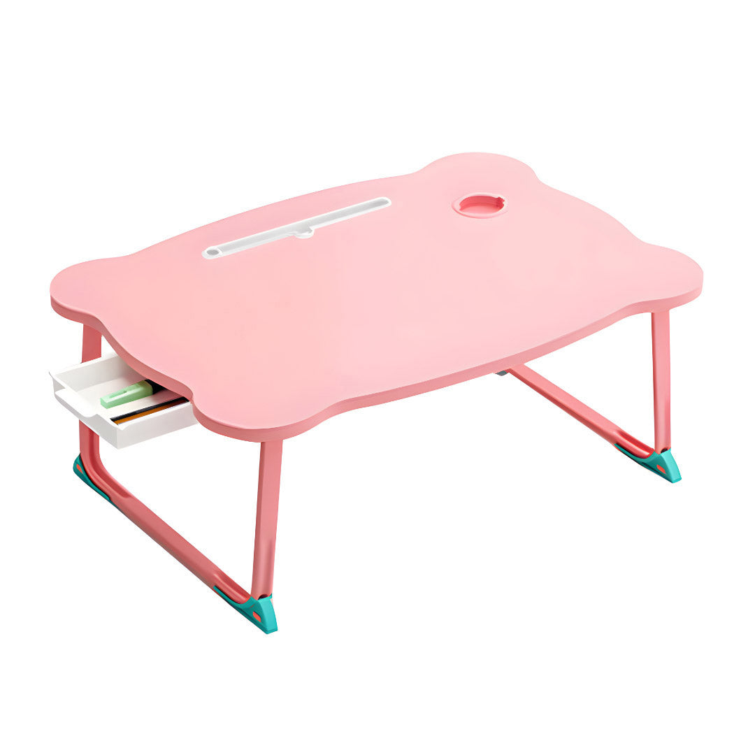 SOGA Pink Portable Bed Table Adjustable Folding Mini Desk With Mini Drawer and Cup-Holder Home Decor - Cafe Supply