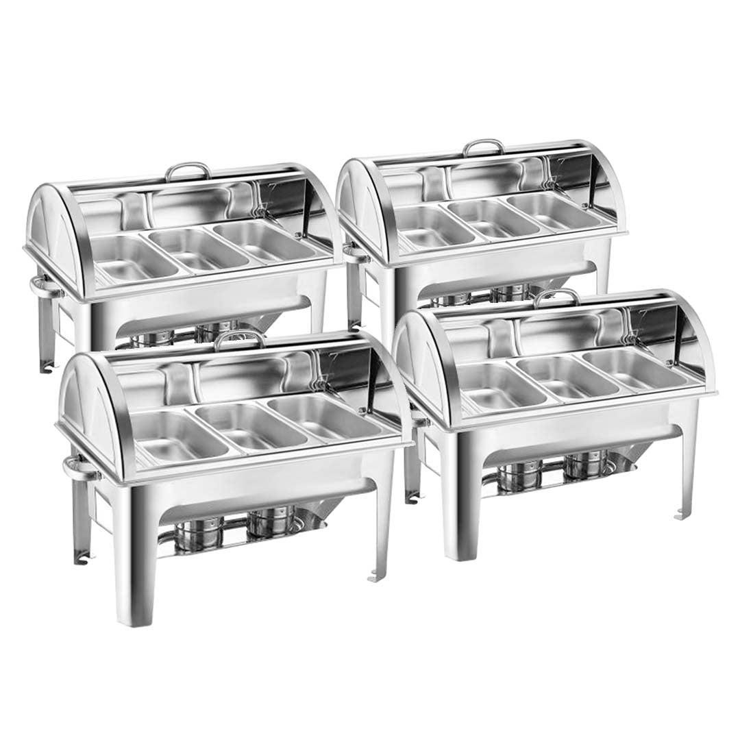 SOGA 4X 3L Triple Tray Stainless Steel Roll Top Chafing Dish Food Warmer - Cafe Supply