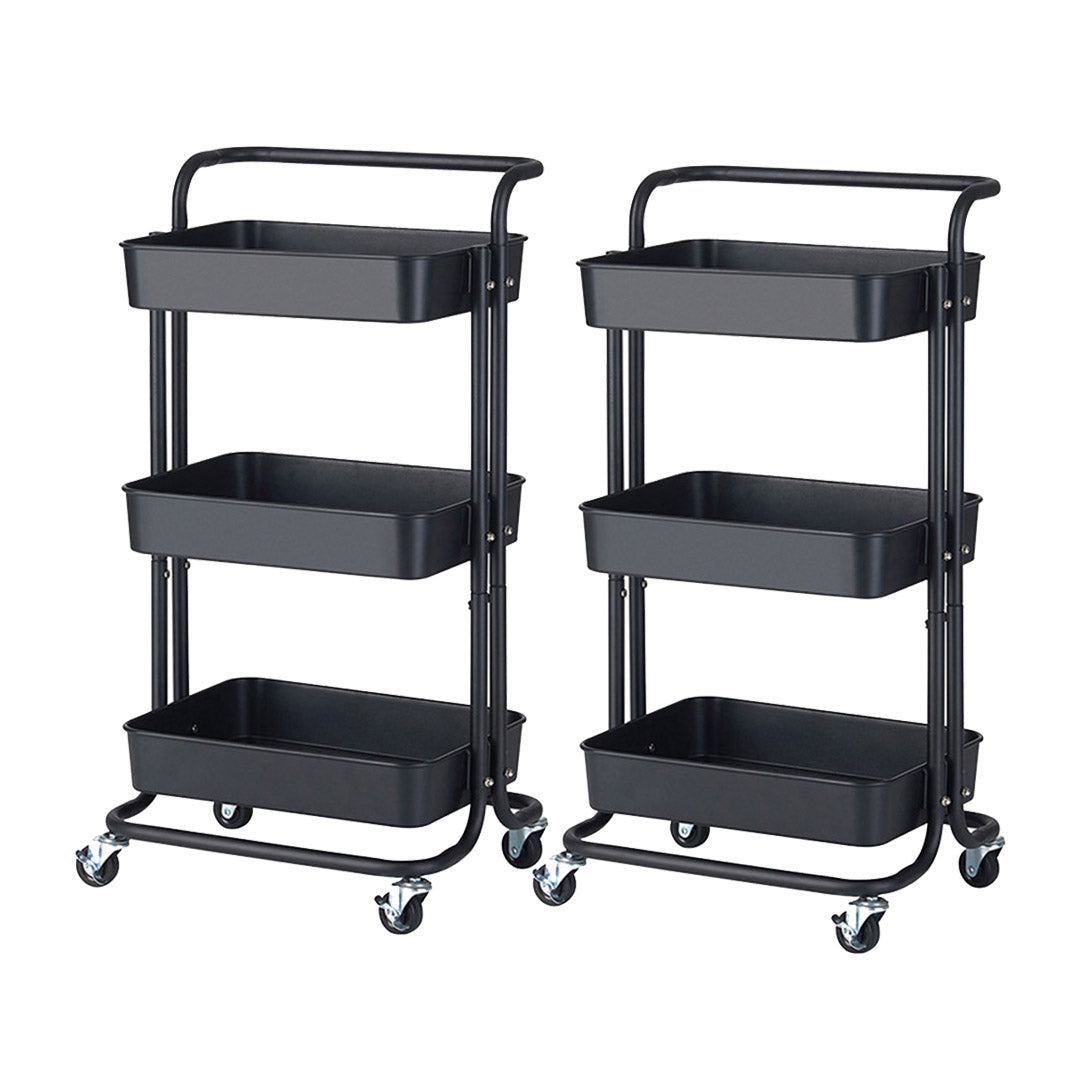 SOGA 2X 3 Tier Steel Black Movable Kitchen Cart Multi-Functional Shelves Portable Storage Organizer with Wheels - Cafe Supply