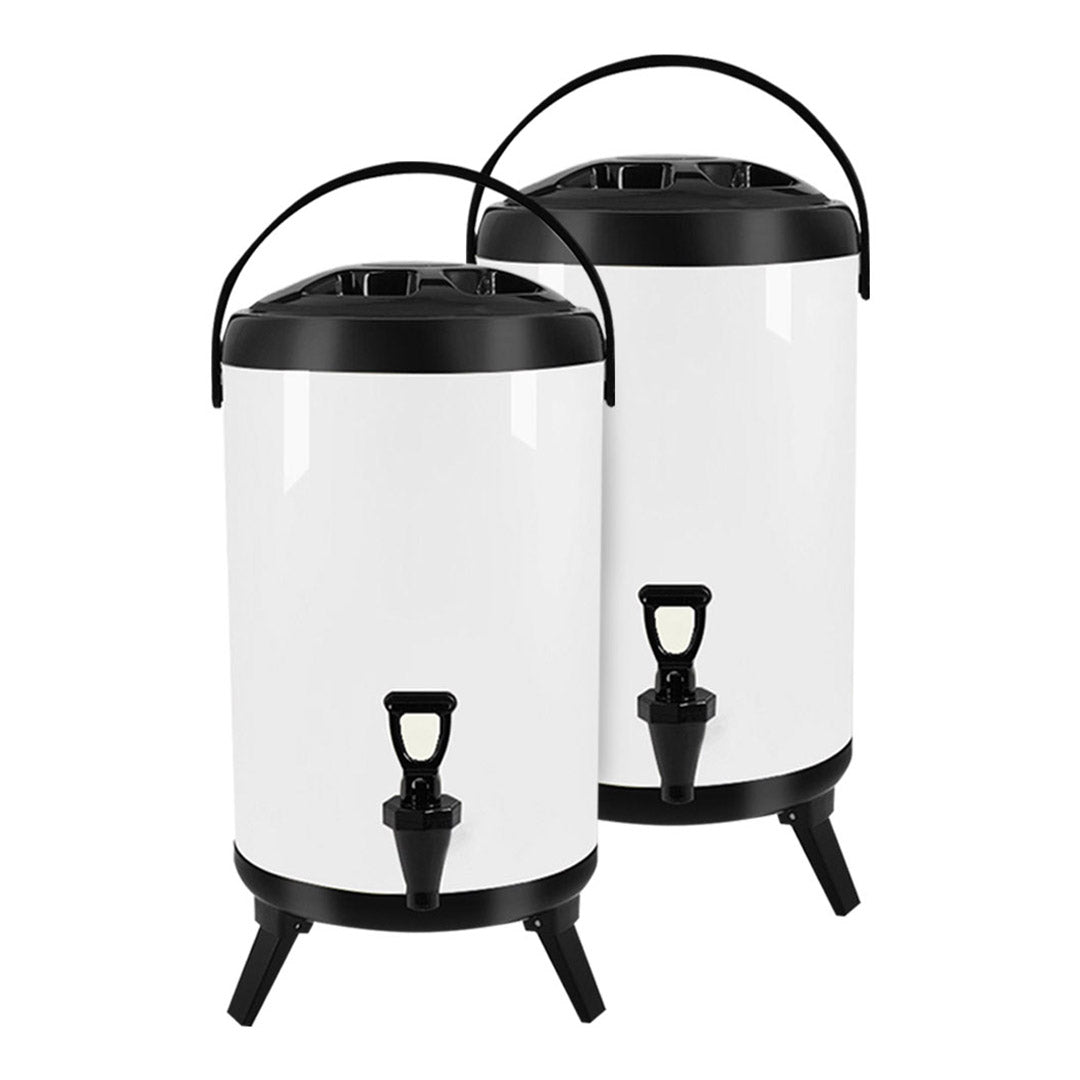 SOGA 2X 12L Stainless Steel Insulated Milk Tea Barrel Hot and Cold Beverage Dispenser Container with Faucet White - Cafe Supply