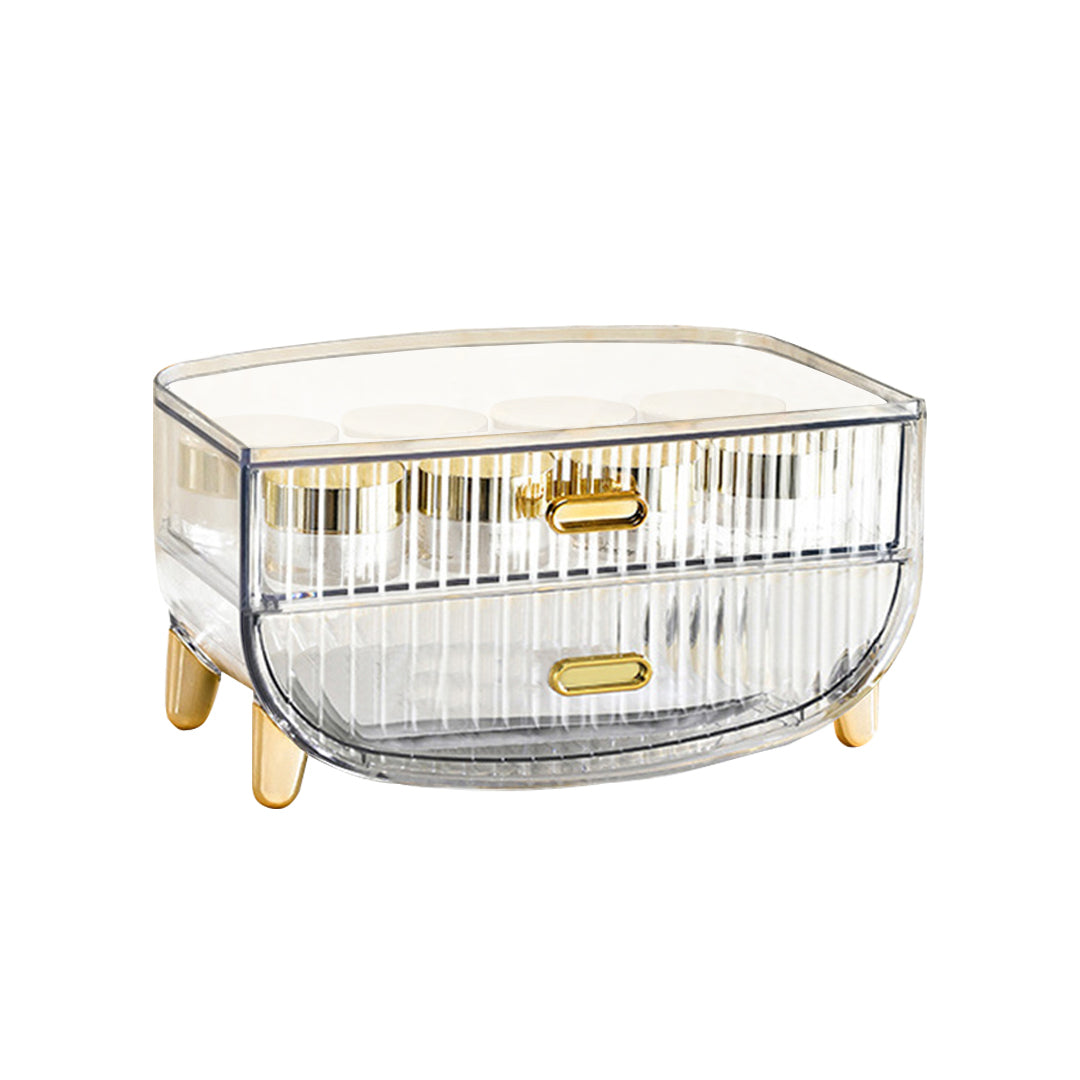 SOGA 2 Tier Transparent Multifunctional Countertop Cosmetic Storage Makeup Skincare Holder Jewelry Cabinet Bathroom Desk Drawer Vanity Organiser - Cafe Supply