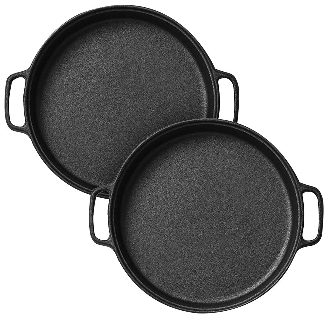 SOGA 2X Cast Iron 30cm Frying Pan Skillet Coating Steak Sizzle Platter - Cafe Supply