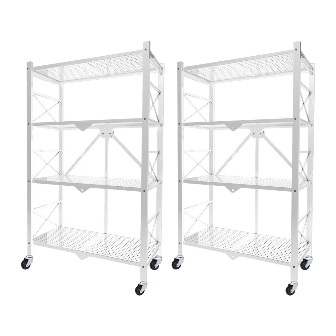 SOGA 2X 4 Tier Steel White Foldable Display Stand Multi-Functional Shelves Portable Storage Organizer with Wheels - Cafe Supply