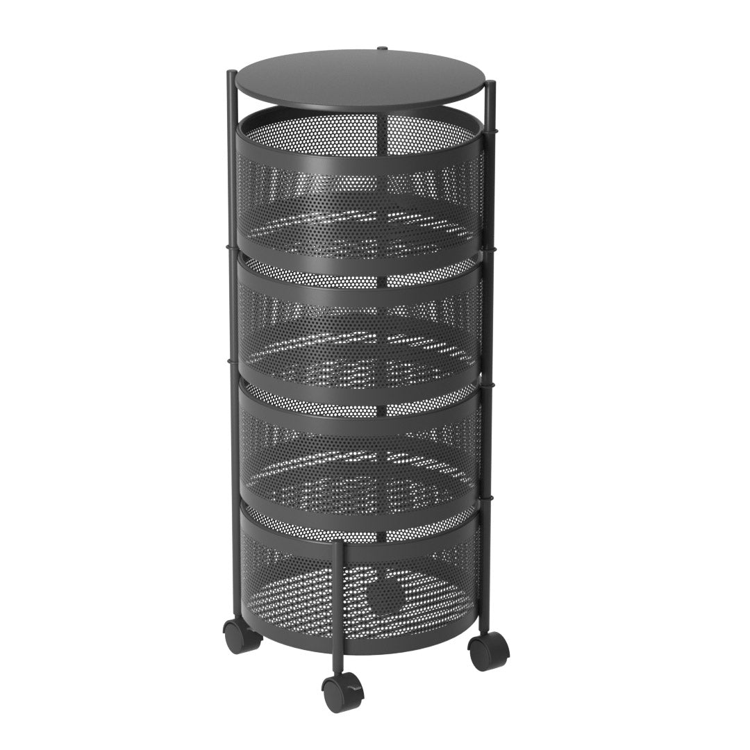 SOGA 4 Tier Steel Round Rotating Kitchen Cart Multi-Functional Shelves Portable Storage Organizer with Wheels - Cafe Supply