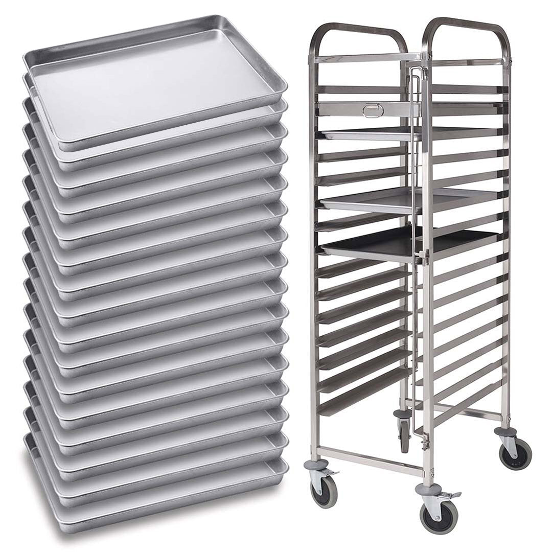 SOGA Gastronorm Trolley 16 Tier Stainless Steel with Aluminum Baking Pan Cooking Tray for Bakers - Cafe Supply
