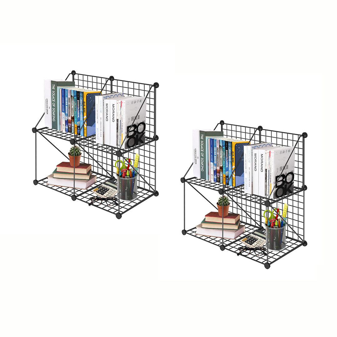 SOGA 2X Black Portable 4-Cube 2 Column Storage Organiser Foldable DIY Modular Grid Space Saving Shelf - Cafe Supply