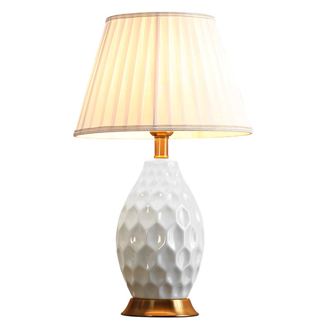 SOGA Textured Ceramic Oval Table Lamp with Gold Metal Base White - Cafe Supply