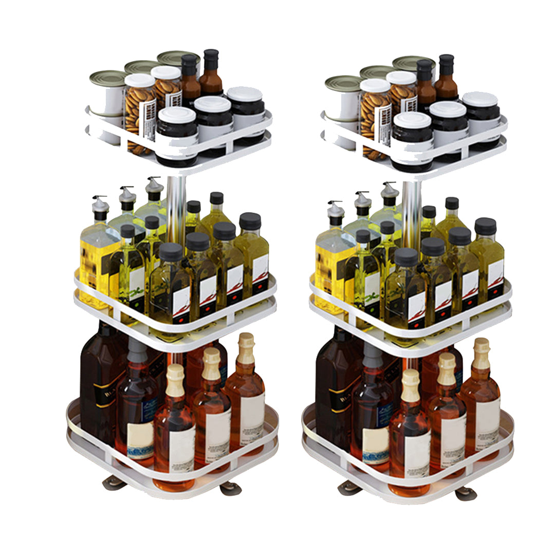 SOGA 2X 3 Tier Steel White Square Rotating Multi-Function Kitchen Portable Storage Spice Seasoning Kitchen Countertop Organiser Shelf - Cafe Supply
