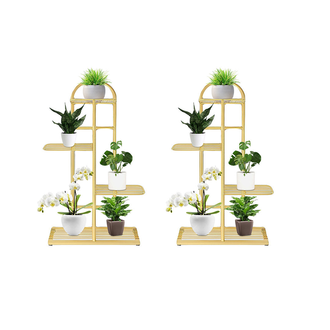 SOGA 2X 4 Tier 5 Pots Gold Metal Plant Stand Flowerpot Display Shelf Rack Indoor Home Office Decor - Cafe Supply