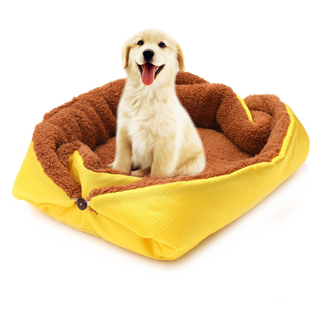 SOGA Yellow Dual-purpose Cushion Nest Cat Dog Bed Warm Plush Kennel Mat Pet Home Travel Essentials - Cafe Supply