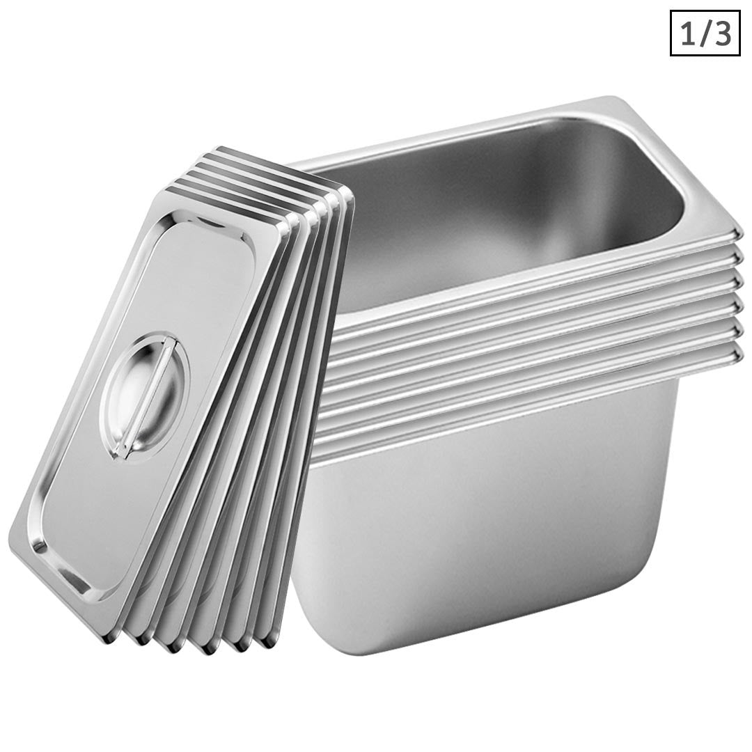 SOGA 6X Gastronorm GN Pan Full Size 1/3 GN Pan 20cm Deep Stainless Steel Tray With Lid - Cafe Supply