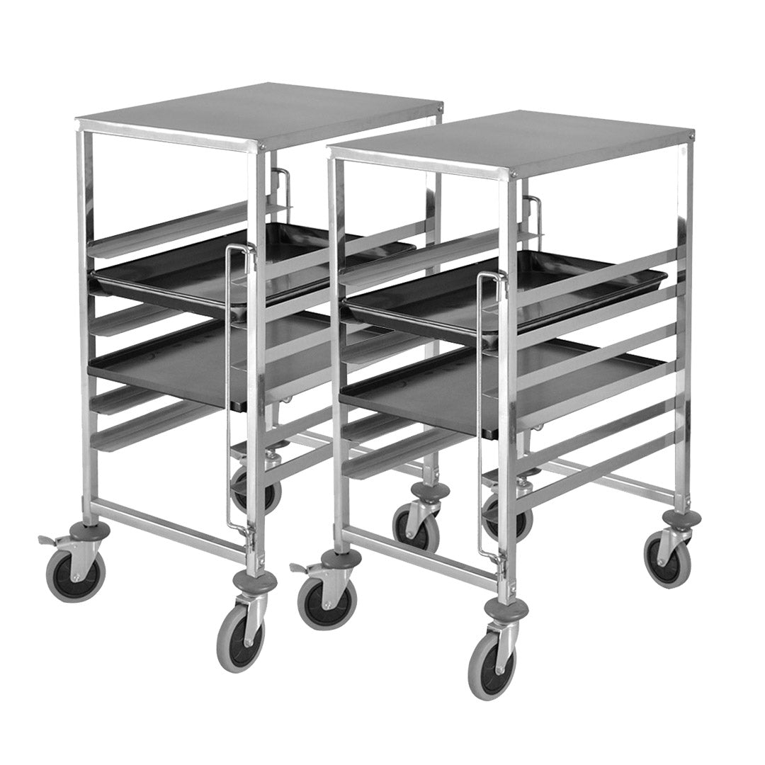 SOGA 2X Gastronorm Trolley 7 Tier Stainless Steel Bakery Trolley Suits 60cmx40cm Tray with Working Surface - Cafe Supply