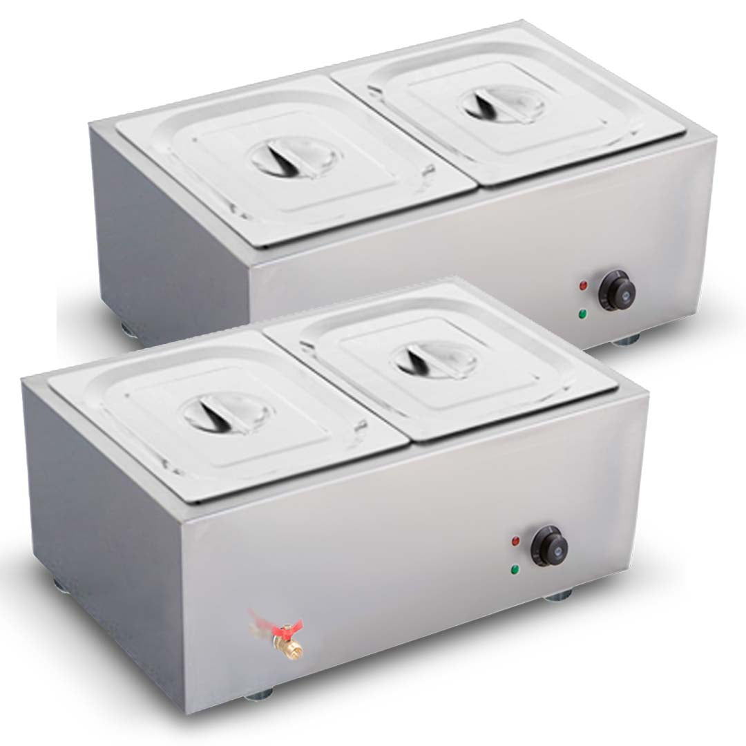 SOGA 2X Stainless Steel 2 X 1/2 GN Pan Electric Bain-Marie Food Warmer with Lid - Cafe Supply