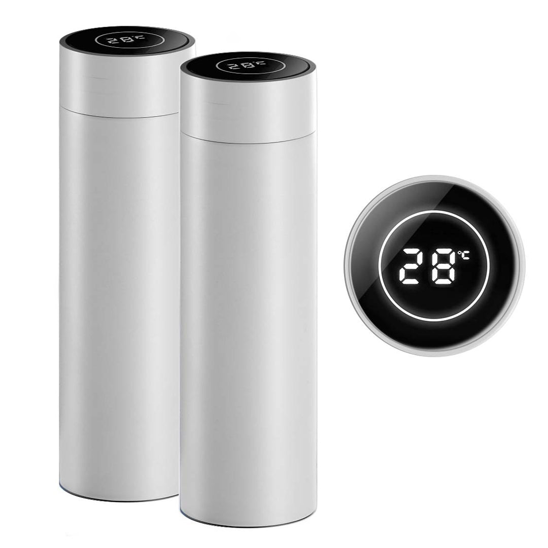 SOGA 2X 500ML Stainless Steel Smart LCD Thermometer Display Bottle Vacuum Flask Thermos White - Cafe Supply
