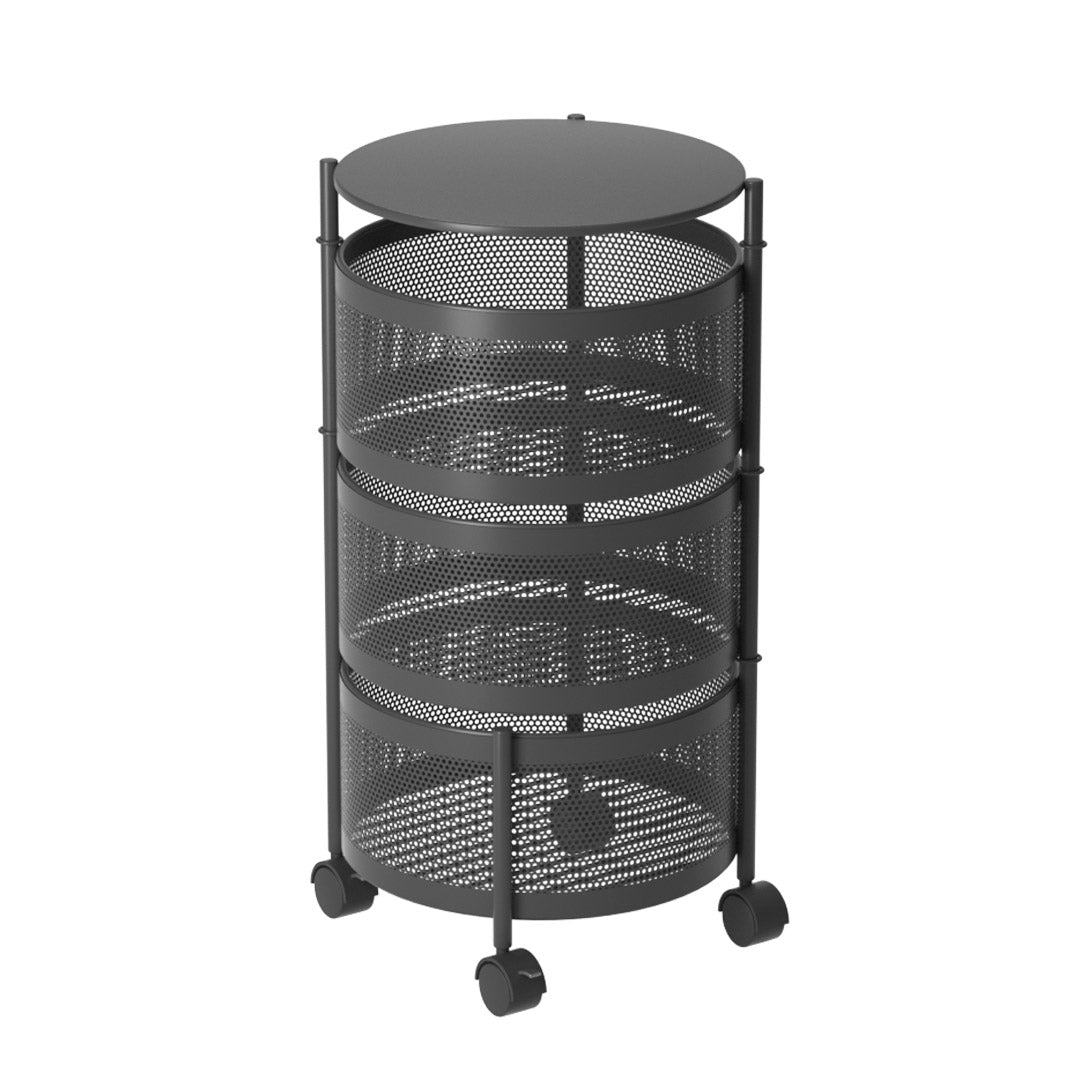 SOGA 3 Tier Steel Round Rotating Kitchen Cart Multi-Functional Shelves Portable Storage Organizer with Wheels - Cafe Supply