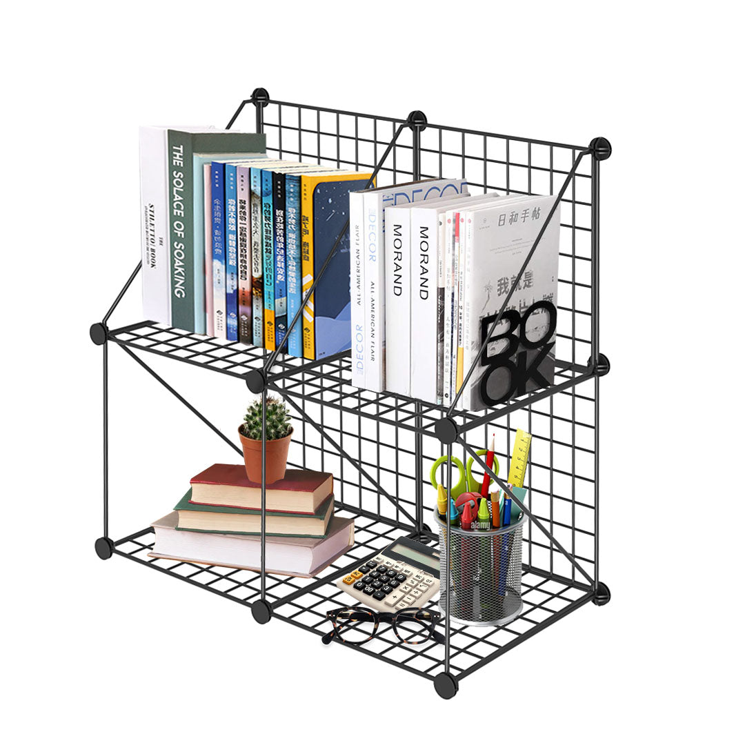 SOGA Black Portable 4-Cube 2 Column Storage Organiser Foldable DIY Modular Grid Space Saving Shelf - Cafe Supply