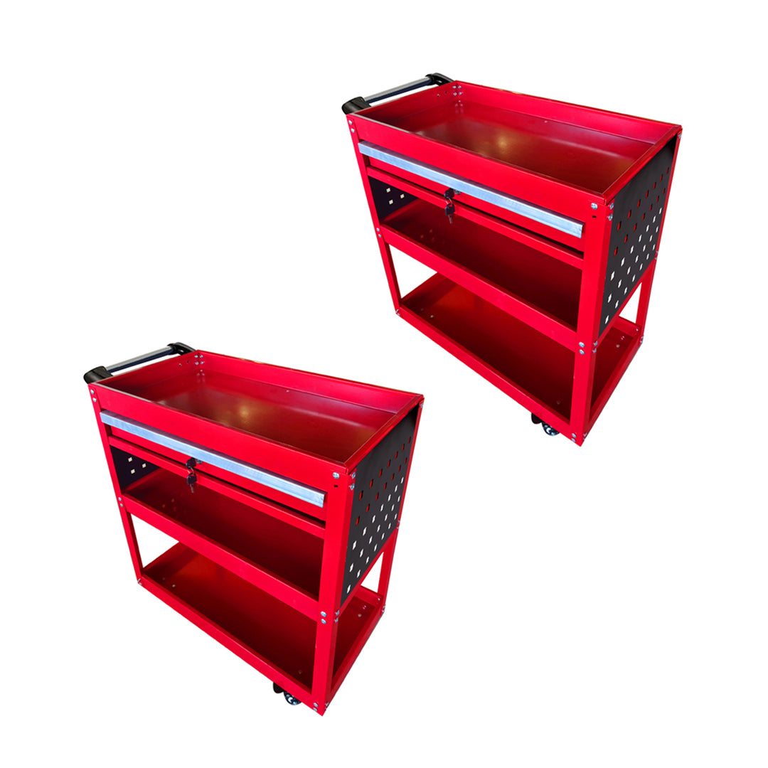 SOGA 2X 3 Tier Tool Storage Cart Portable Service Utility Heavy Duty Mobile Trolley with Drawer and Hooks Red - Cafe Supply