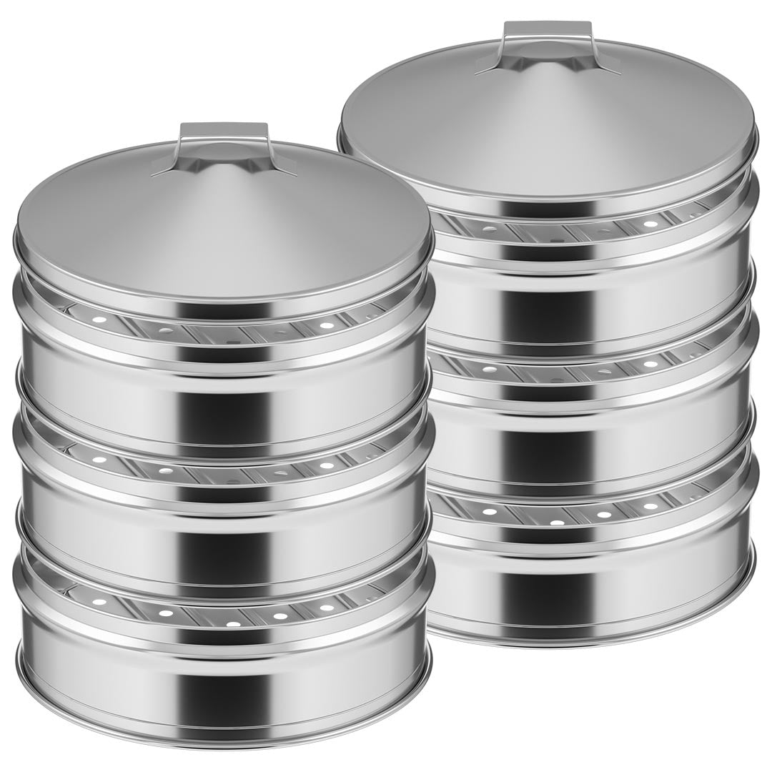 SOGA 2X 3 Tier Stainless Steel Steamers With Lid Work inside of Basket Pot Steamers 25cm - Cafe Supply