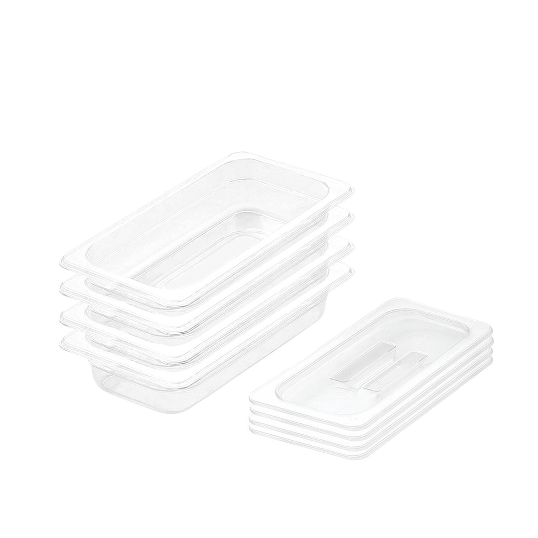 SOGA 65mm Clear Gastronorm GN Pan 1/3 Food Tray Storage Bundle of 4 with Lid - Cafe Supply