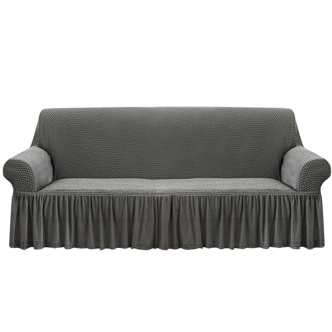 SOGA 3-Seater Grey Sofa Cover with Ruffled Skirt Couch Protector High Stretch Lounge Slipcover Home Decor - Cafe Supply