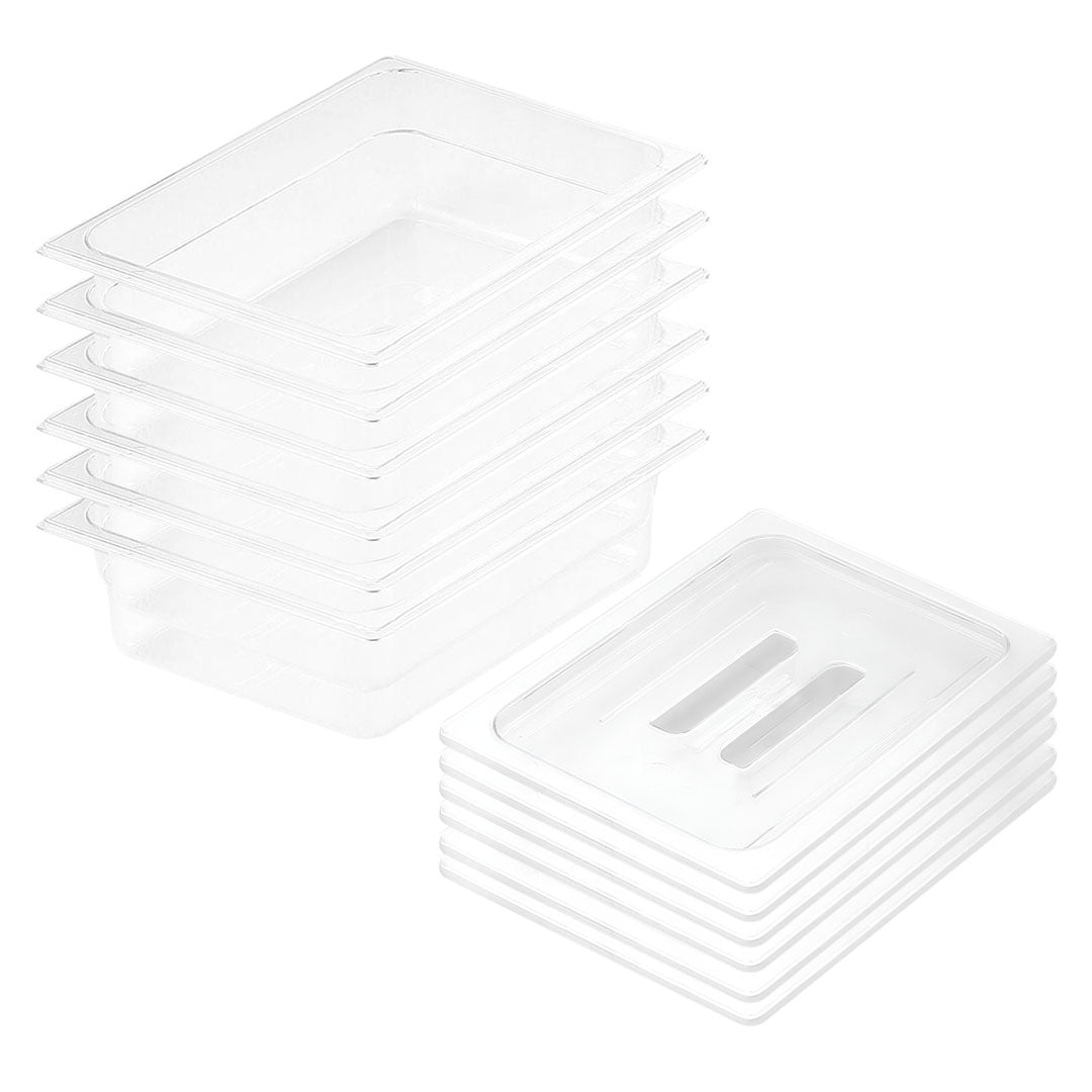 SOGA 100mm Clear Gastronorm GN Pan 1/2 Food Tray Storage Bundle of 6 with Lid - Cafe Supply
