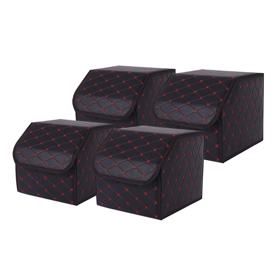 SOGA 4X Leather Car Boot Collapsible Foldable Trunk Cargo Organizer Portable Storage Box Black/Red Stitch Small - Cafe Supply