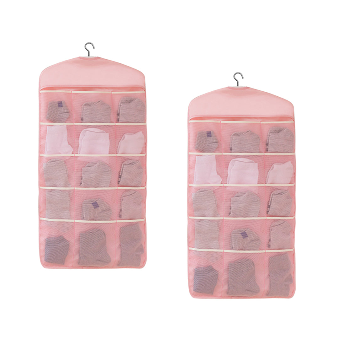 SOGA 2X Pink Double Sided Hanging Storage Bag Underwear Bra Socks Mesh Pocket Hanger Home Organiser - Cafe Supply