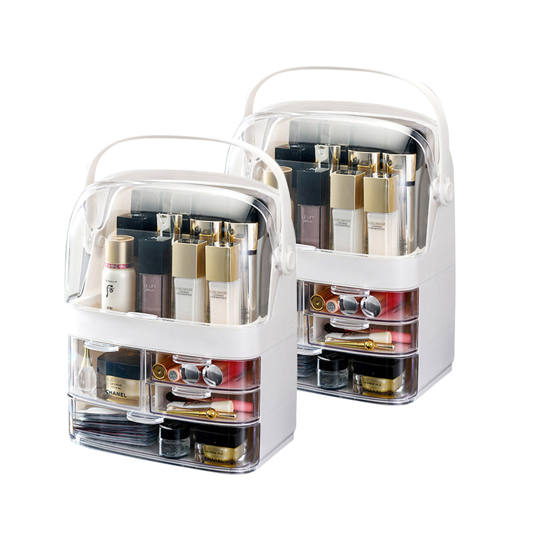 SOGA 2X 3 Tier White Countertop Makeup Cosmetic Storage Organiser Skincare Holder Jewelry Storage Box with Handle - Cafe Supply