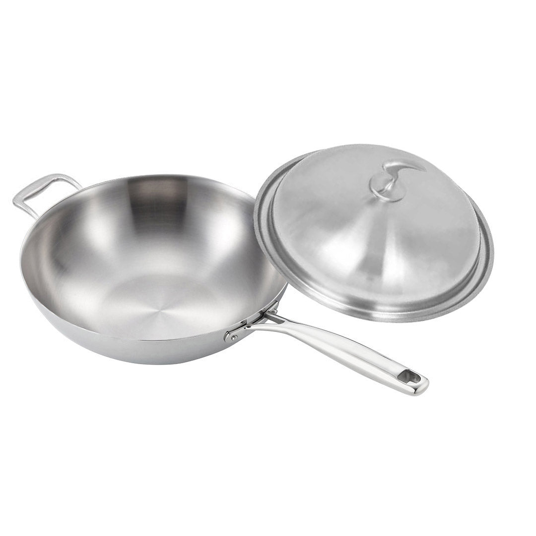 SOGA 18/10 Stainless Steel Fry Pan 34cm Frying Pan Top Grade Skillet with Helper Handle and Lid - Cafe Supply