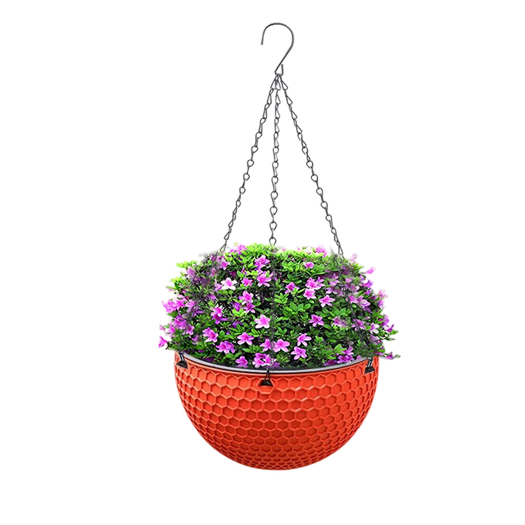 SOGA Red Medium Hanging Resin Flower Pot Self Watering Basket Planter Outdoor Garden Decor - Cafe Supply