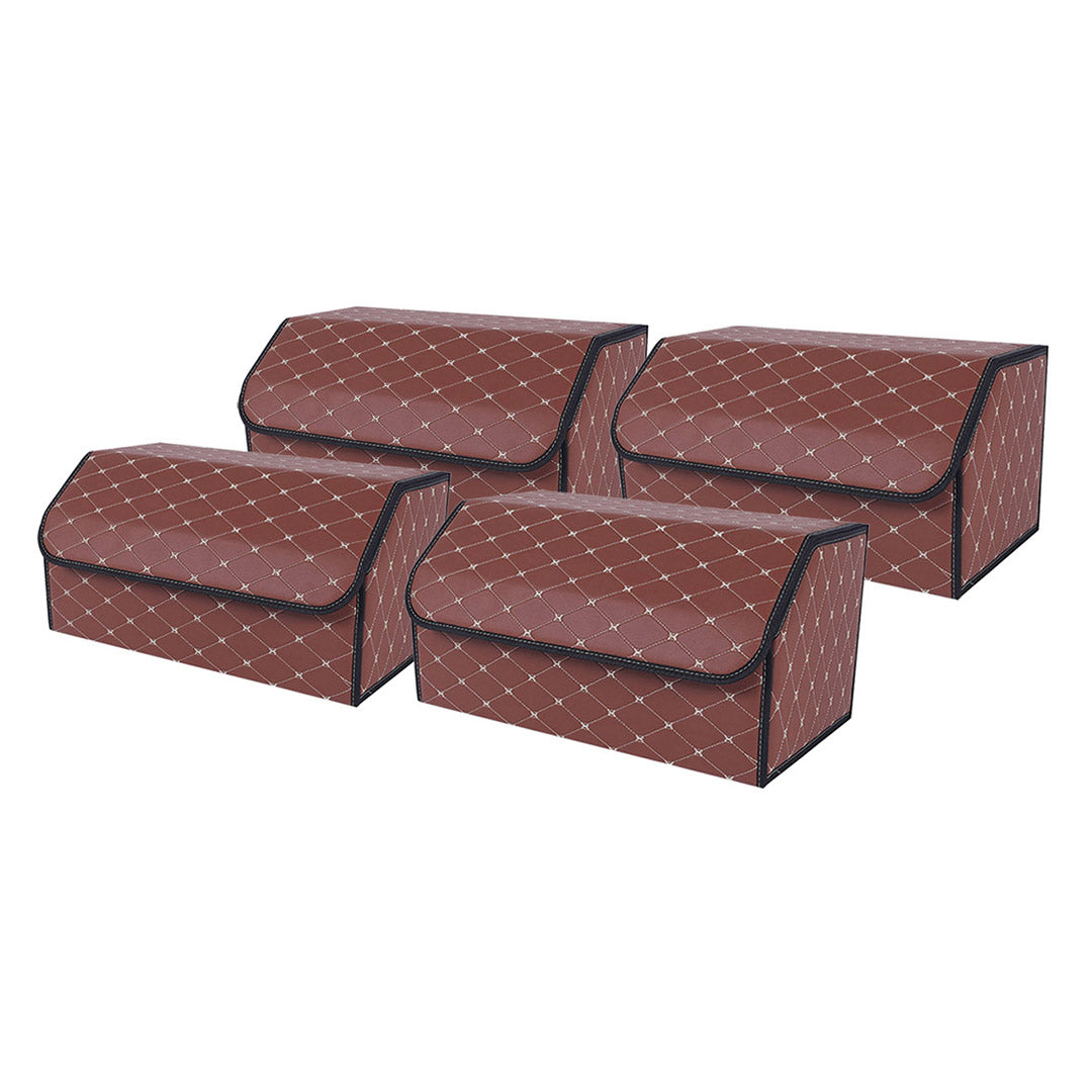 SOGA 4X Leather Car Boot Collapsible Foldable Trunk Cargo Organizer Portable Storage Box Coffee/Gold Stitch Large - Cafe Supply