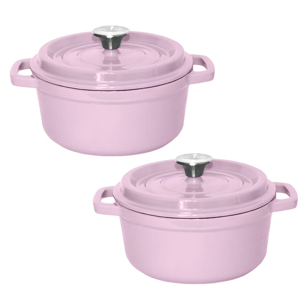 SOGA 2X 22cm Pink Cast Iron Ceramic Stewpot Casserole Stew Cooking Pot With Lid - Cafe Supply