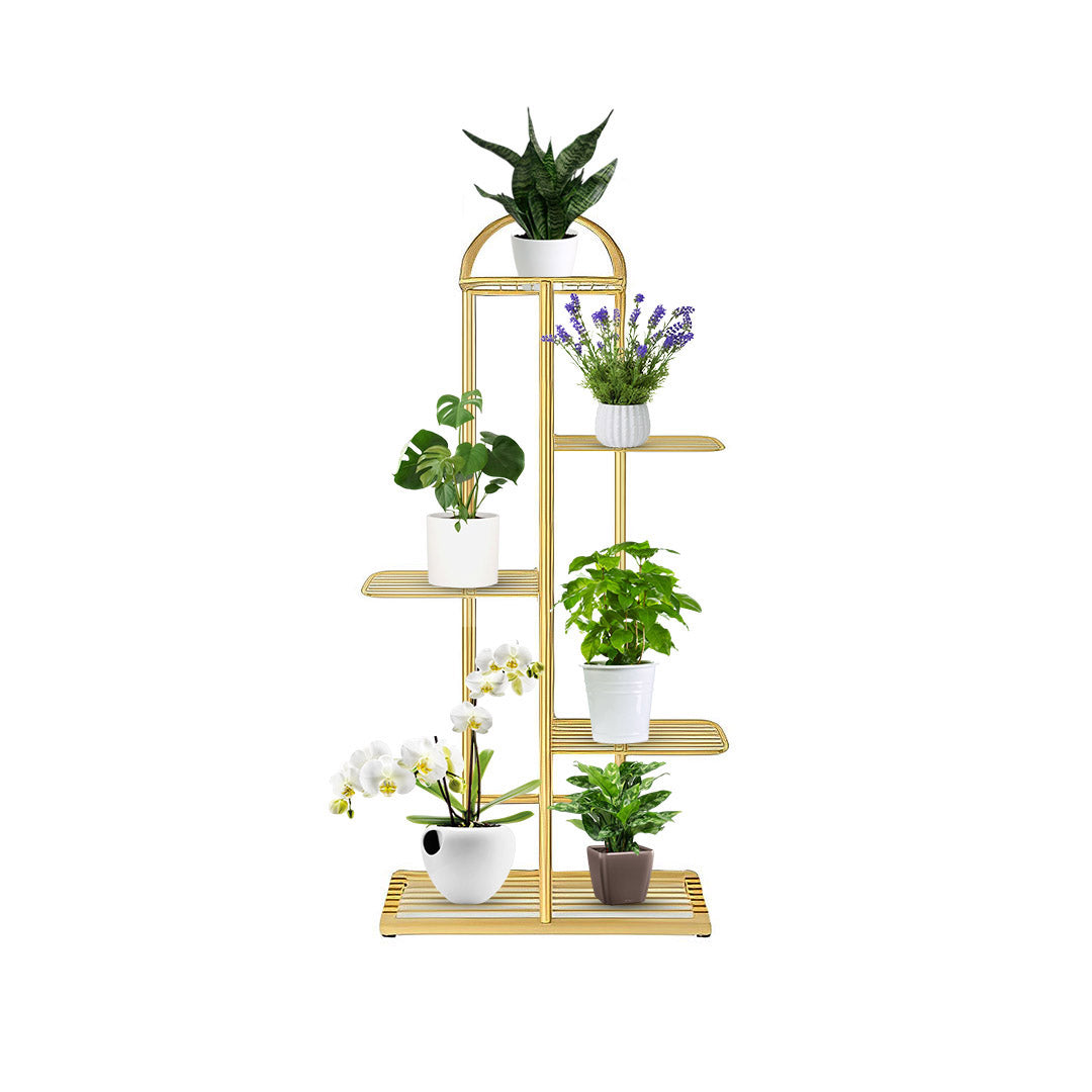 SOGA 5 Tier 6 Pots Gold Metal Plant Stand Flowerpot Display Shelf Rack Indoor Home Office Decor - Cafe Supply