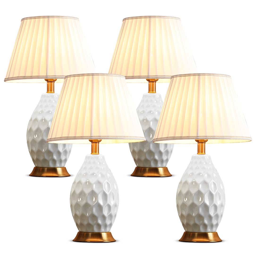 SOGA 4X Textured Ceramic Oval Table Lamp with Gold Metal Base White - Cafe Supply