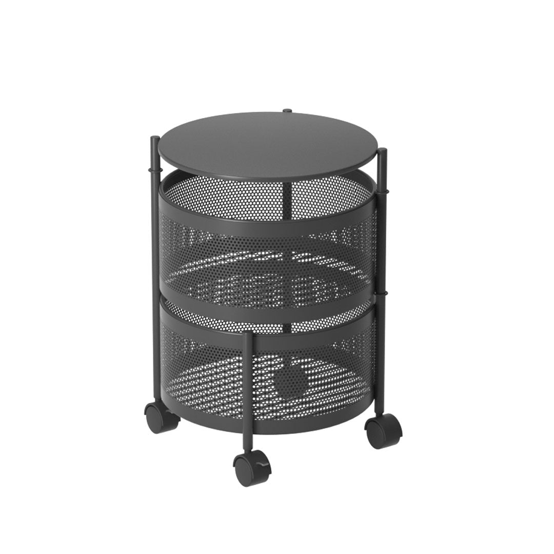 SOGA 2 Tier Steel Round Rotating Kitchen Cart Multi-Functional Shelves Portable Storage Organizer with Wheels - Cafe Supply