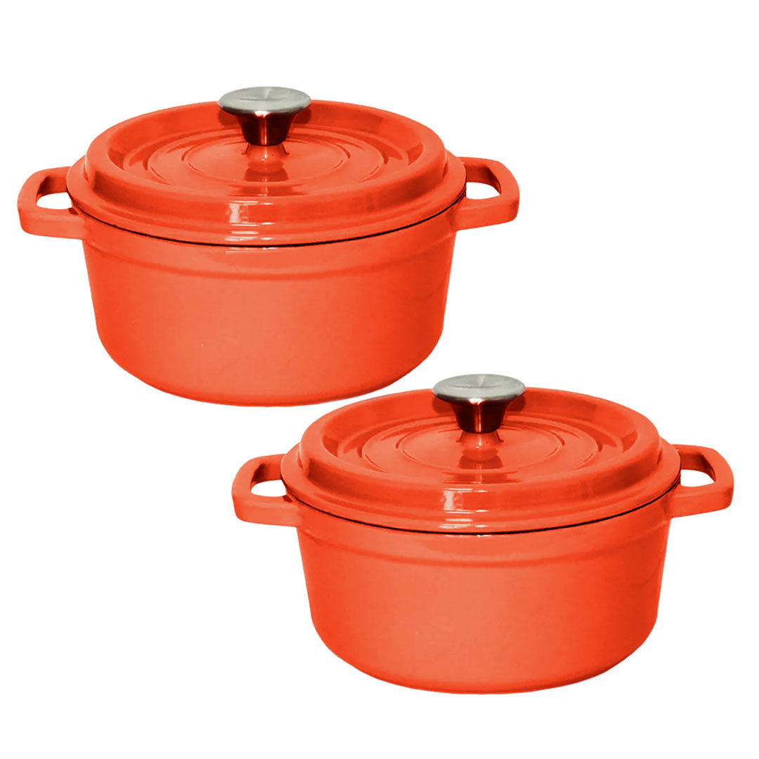 SOGA 2X Cast Iron 26cm Enamel Porcelain Stewpot Casserole Stew Cooking Pot With Lid Orange - Cafe Supply
