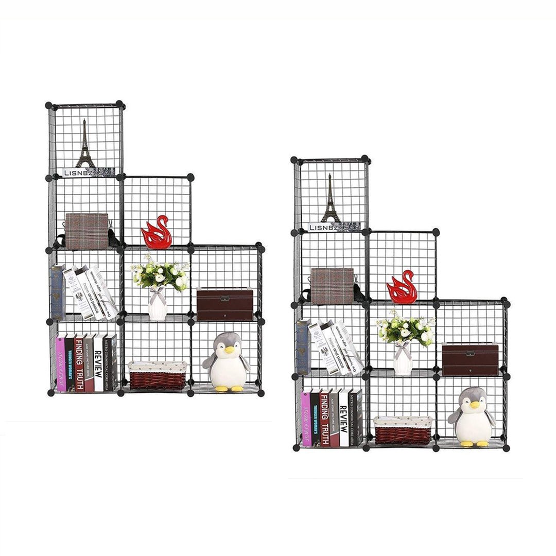 SOGA 2X Black Portable 9-Cube 3 Column Storage Organiser Foldable DIY Modular Grid Space Saving Shelf - Cafe Supply