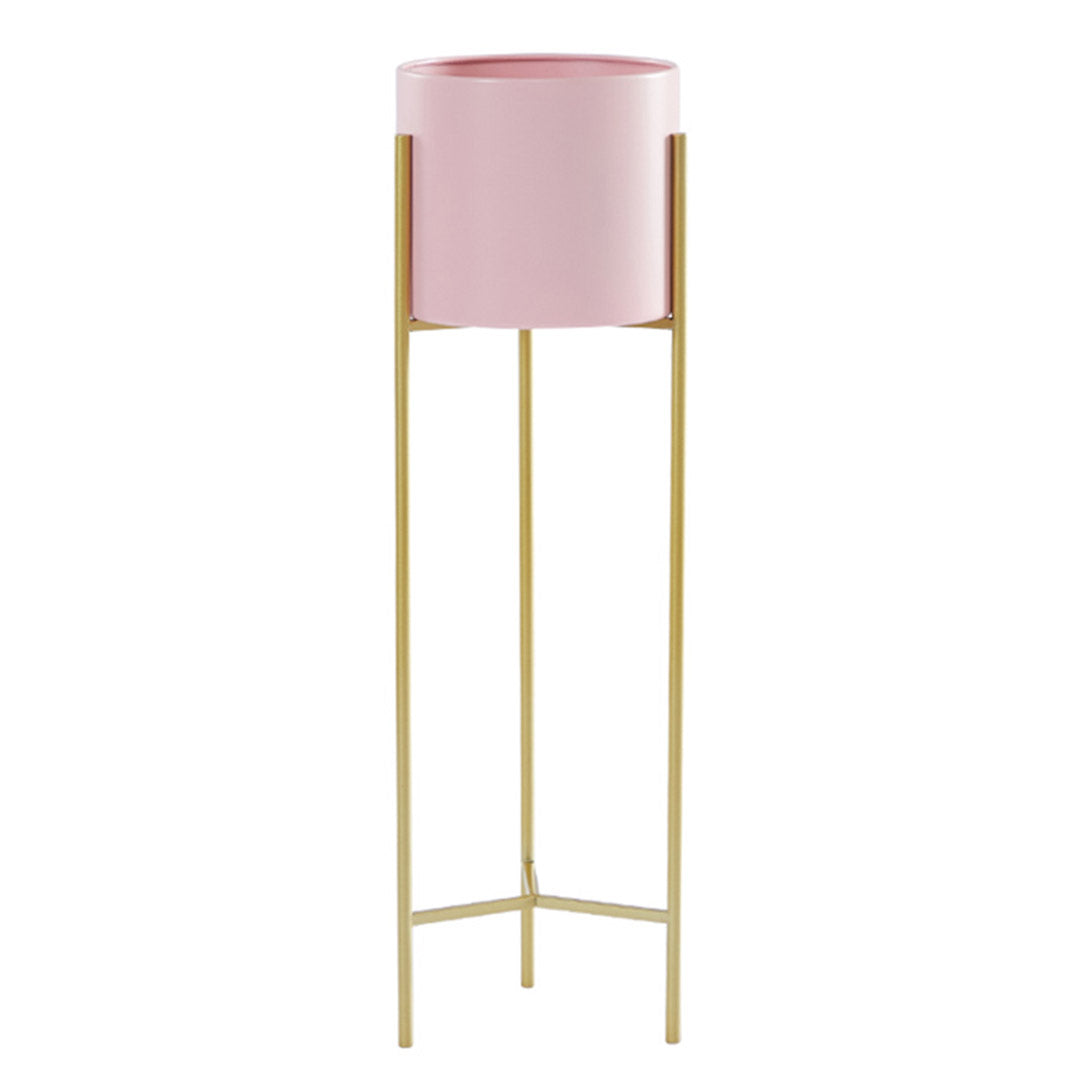 SOGA 2 Layer 60cm Gold Metal Plant Stand with Pink Flower Pot Holder Corner Shelving Rack Indoor Display - Cafe Supply