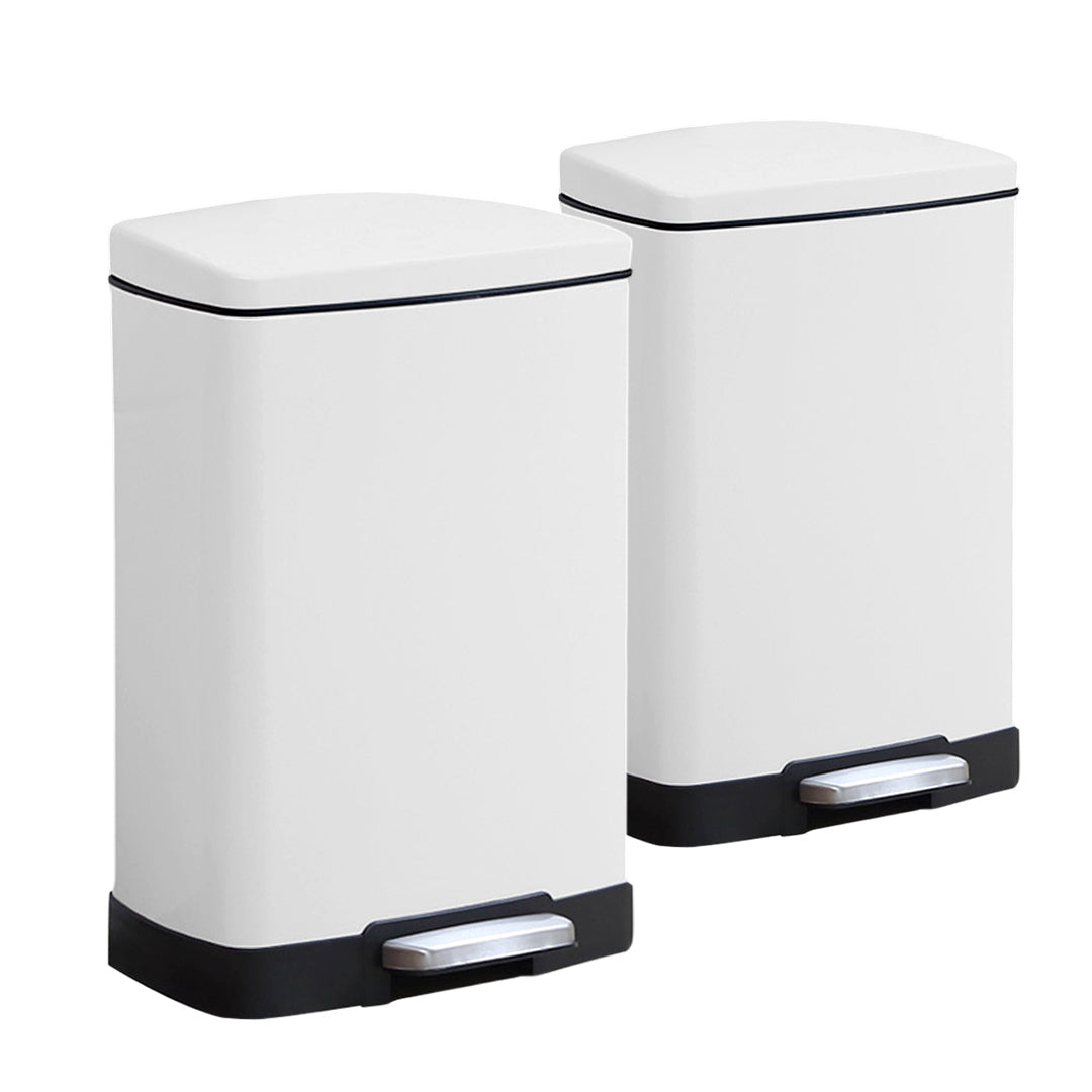 SOGA 2X Foot Pedal Stainless Steel Rubbish Recycling Garbage Waste Trash Bin Rectangular Shape 12L White - Cafe Supply