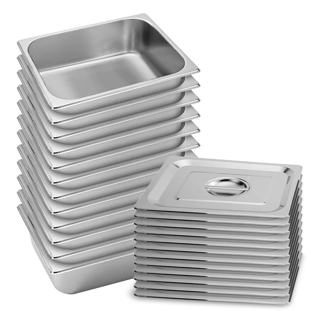 SOGA 12X Gastronorm GN Pan Full Size 1/2 GN Pan 10cm Deep Stainless Steel Tray With Lid - Cafe Supply
