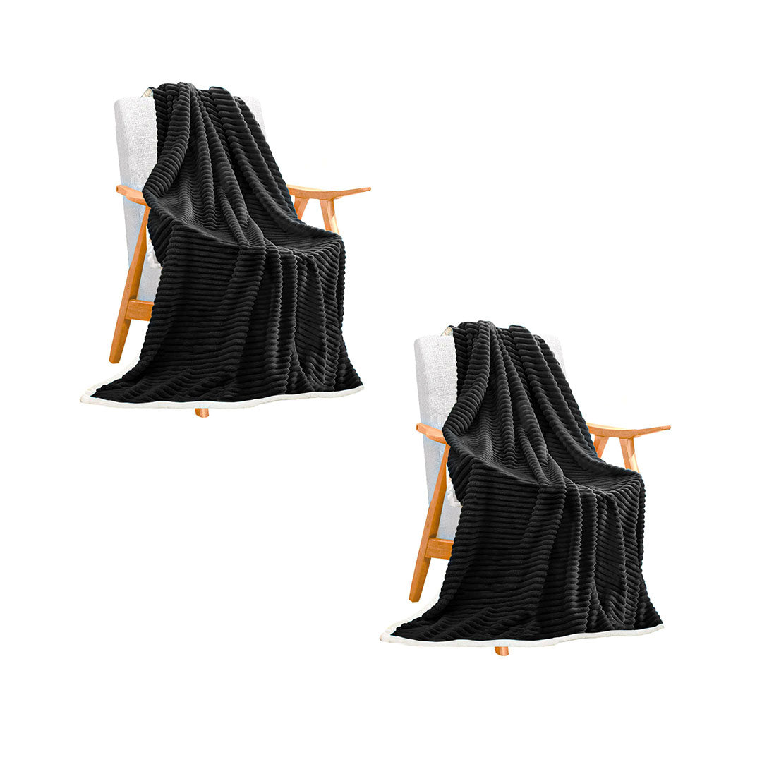 SOGA 2X Black Throw Blanket Warm Cozy Double Sided Thick Flannel Coverlet Fleece Bed Sofa Comforter - Cafe Supply