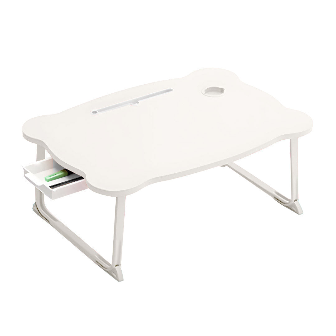 SOGA White Portable Bed Table Adjustable Folding Mini Desk With Mini Drawer and Cup-Holder Home Decor - Cafe Supply