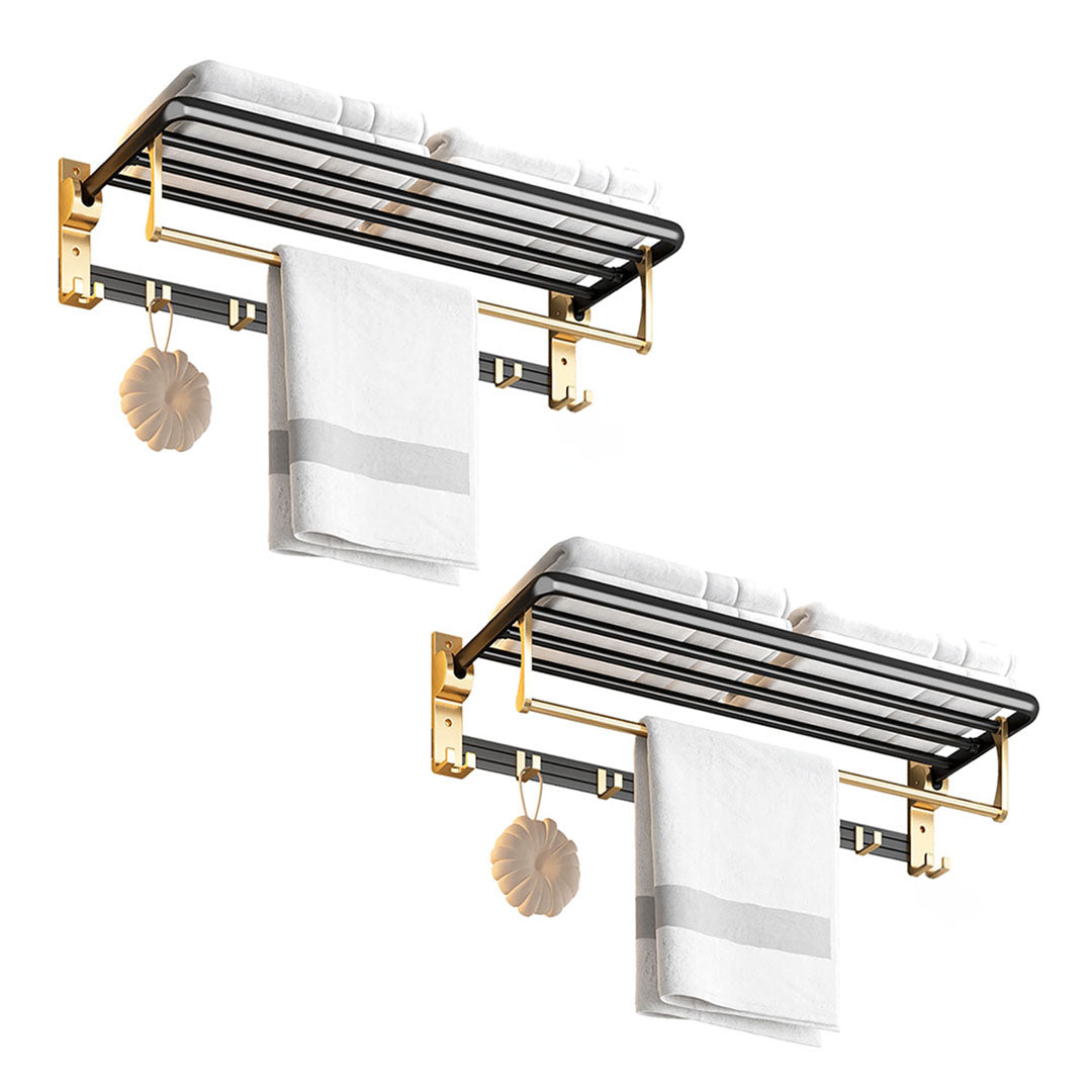 SOGA 2X 63cm Wall-Mounted Double Pole Towel Holder Bathroom Organiser Rail Hanger with Hooks - Cafe Supply
