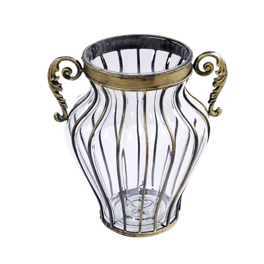 SOGA Clear European Glass Home Decor Flower Vase with Two Metal Handle - Cafe Supply