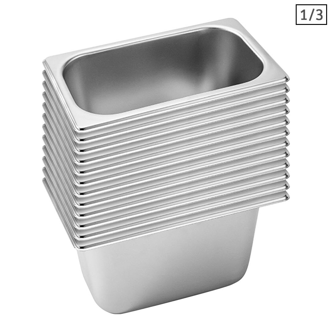 SOGA 12X Gastronorm GN Pan Full Size 1/3 GN Pan 15cm Deep Stainless Steel Tray - Cafe Supply