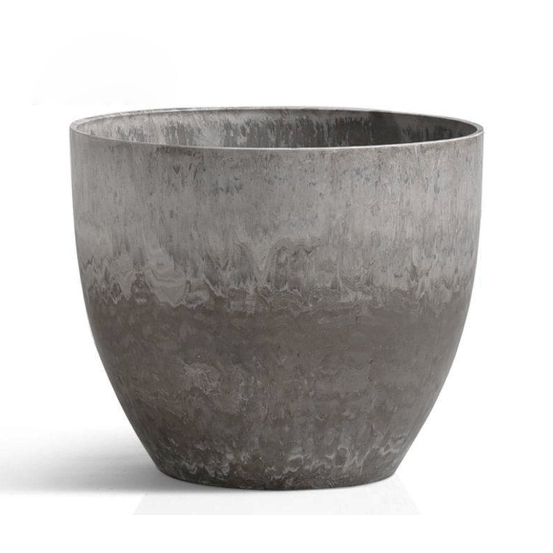 SOGA 27cm Rock Grey Round Resin Plant Flower Pot in Cement Pattern Planter Cachepot for Indoor Home Office - Cafe Supply